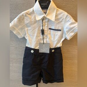 Magil Two-Piece Infant Shirt & Shorts Set - White & Navy Made in Italy